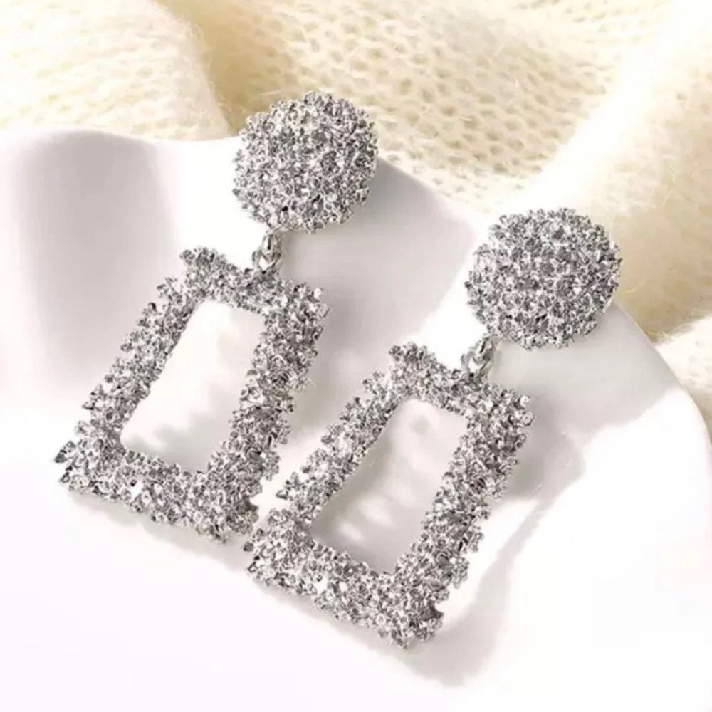 silver geometric textured earrings